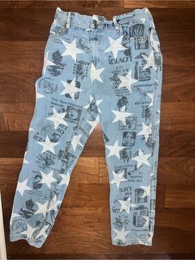 Light Blue Star-Print Men's Jeans